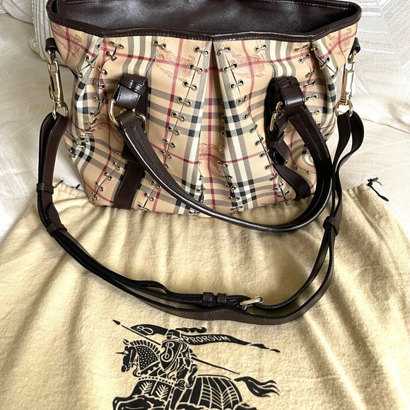 BURBERRY Haymarket Check Metal Stitch Lowry Shoulder Bag - Picture 3 of 15